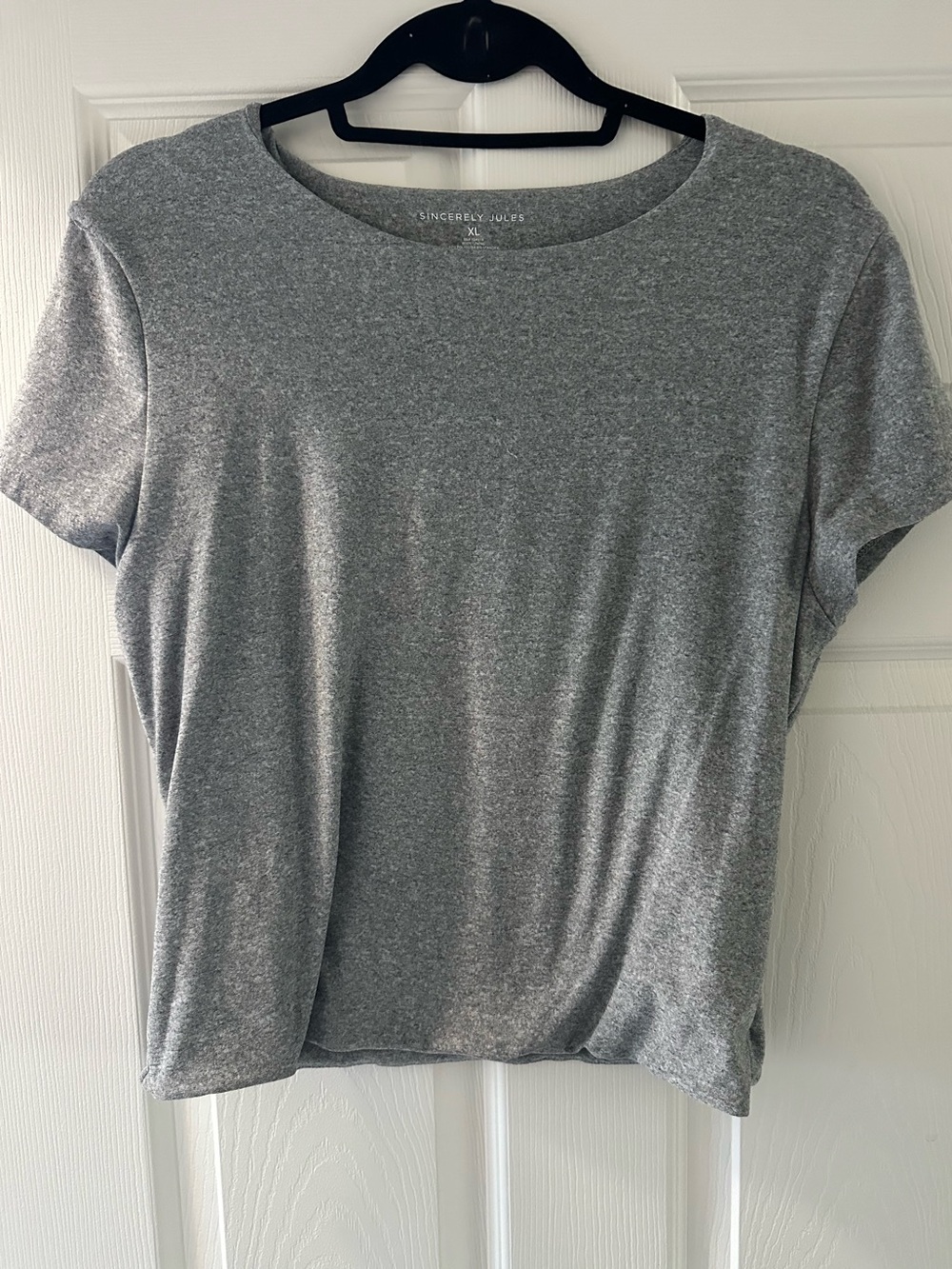 2 pc heather grey and blue short sleeve cropped top